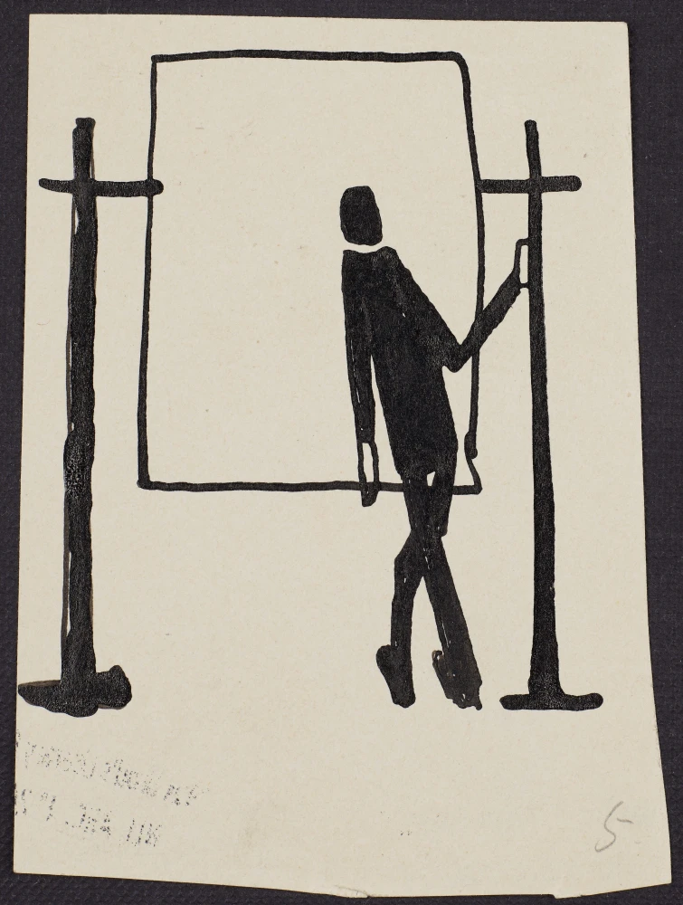 Franz Kafka, kresba z černého zápisníku, kolem 1923, Archiv Maxe Broda, Národní knihovna Izraele