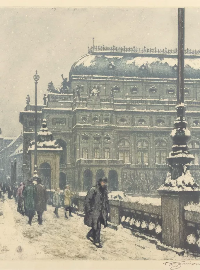 Národní divadlo v Praze v zimě