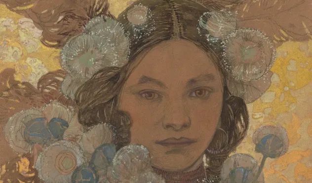 Alfons Mucha, Žena s květy a pery, 1905, ZČG